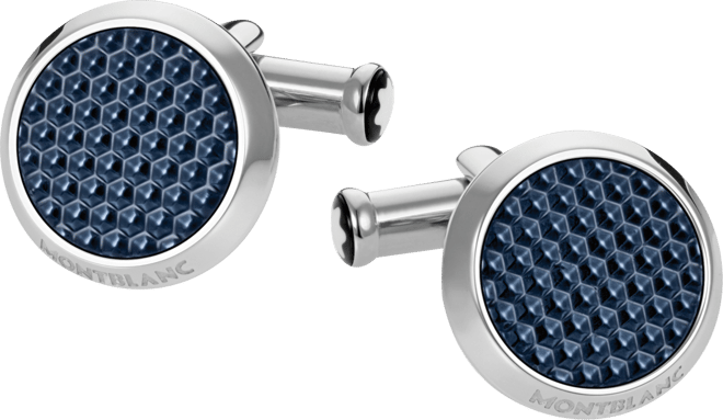 Unisex Meisterstuck Classic Stainless Steel with Blue Lacquer Inlay Cuff Links 112904