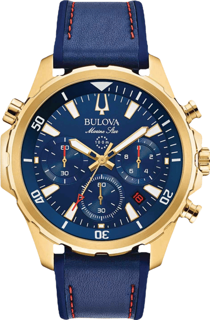 Men's Chronograph Marine Star Blue Leather & Silicone Strap Watch 43mm