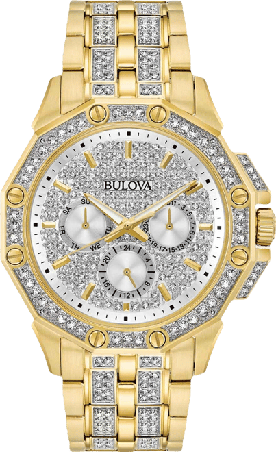 Men's Crystal Accented Gold-Tone Stainless Steel Bracelet Watch 43mm
