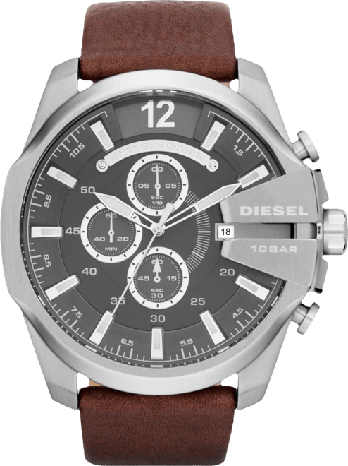 Diesel Men's Chronograph Mega Chief Brown Leather Strap Watch 51mm