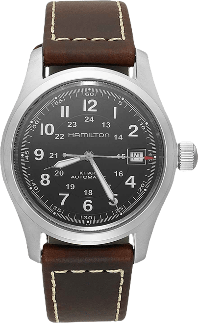 Men's Swiss Automatic Khaki Field Brown Leather Strap Watch 38mm H70455533