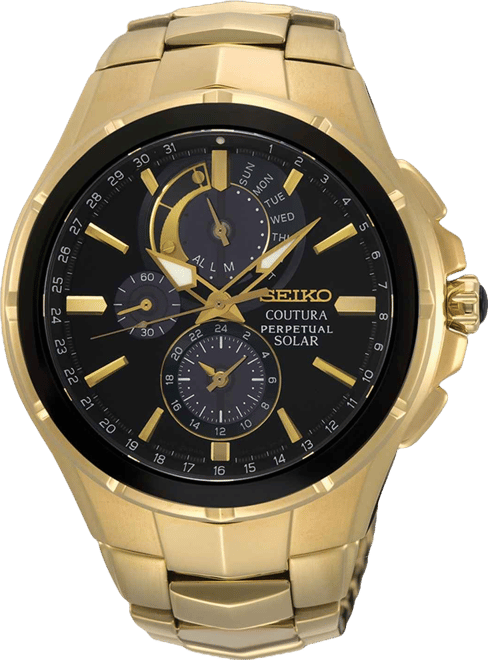 Men's Solar Chronograph Coutura Gold-Tone Stainless Steel Bracelet Watch 44mm
