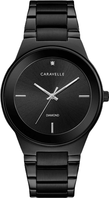 Designed by Bulova Men's Diamond-Accent Black Stainless Steel Bracelet Watch 40mm