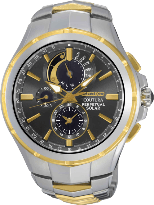 Men's Solar Chronograph Coutura Two-Tone Stainless Steel Bracelet Watch 44mm SSC376