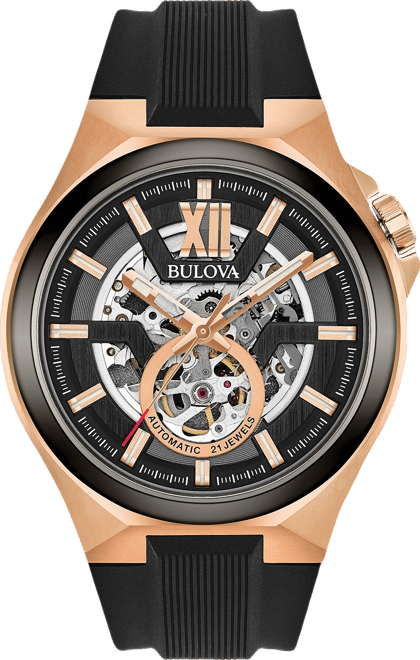 Men's Automatic Black Silicone Strap Watch 46mm 98A177