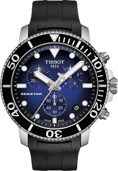 Men's Swiss Chronograph Seastar 1000 Black Rubber Strap Diver Watch 45.5mm