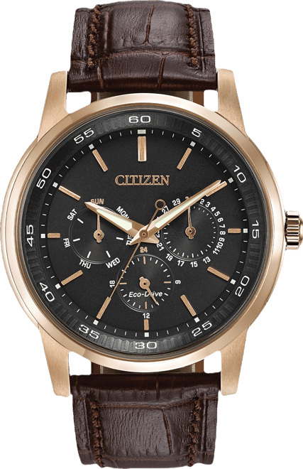 Men's Dress Eco-Drive Black-Brown Leather Strap Watch 44mm BU2013-08E