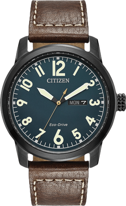 Men's Eco-Drive Military Brown Leather Strap Watch 42mm BM8478-01L