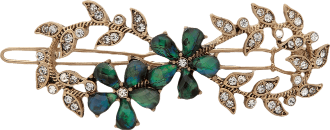 Gold-Tone Crystal & Stone Flower Sprig Hair Barrette