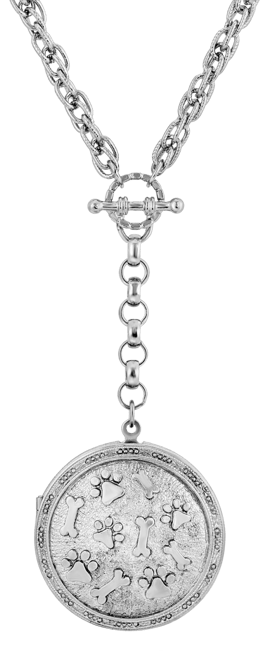 Silver Tone Paw Print Locket Y Necklace
