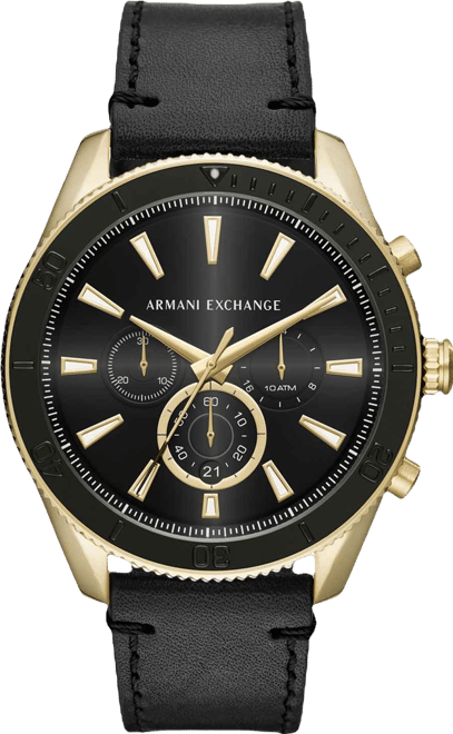 Men's Chronograph Black Leather Strap Watch 46mm