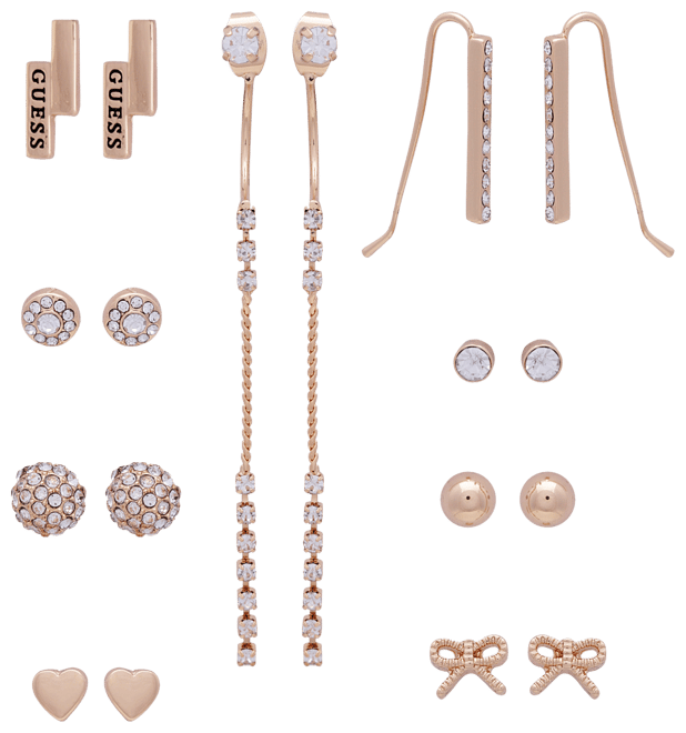 Gold-Tone 9-Pc. Set Crystal Heart & Bow Earrings