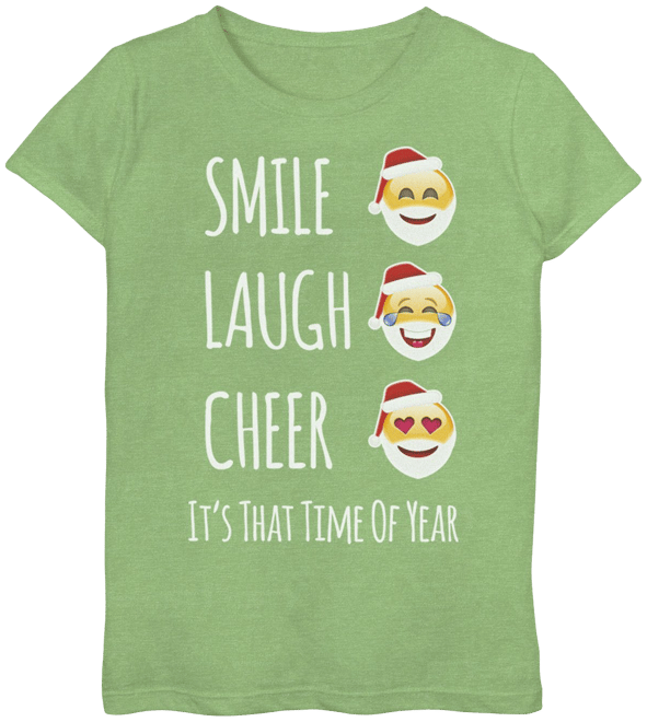 Girls 7-16 Smile Laugh Cheer Santa Emoji Graphic Tee