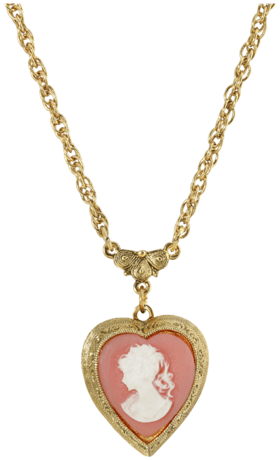 Gold-Tone Heart Cameo Locket 16" Adjustable Necklace