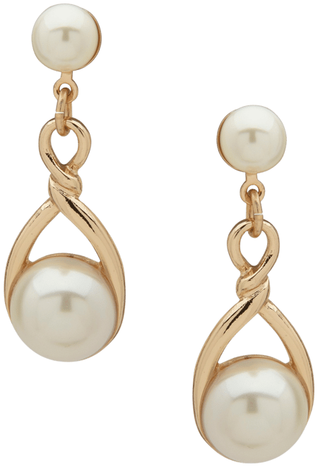 Gold-Tone Imitation Pearl Twisted Drop Earrings