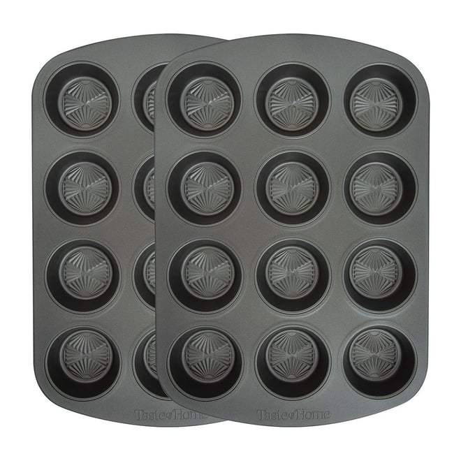 Farberware Bakeware 2-Piece Nonstick Steel 12-Cup Muffin Pans Set, Gray