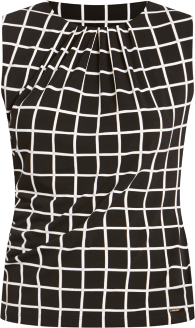 Printed Pleat-Neck Blouse, Regular and Petite Sizes