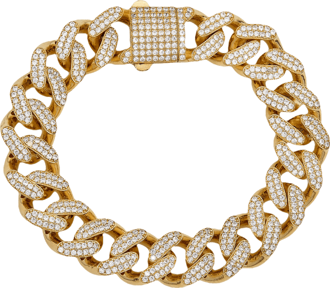 Men's Cubic Zirconia Curb Link Chain Bracelet in 24k Gold-Plated Sterling Silver