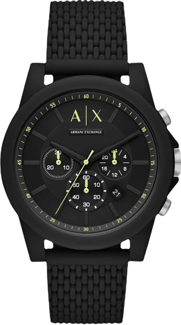 Men's Chronograph Black Silicone Strap Watch 44mm