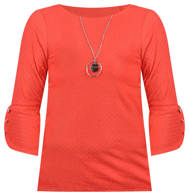 Petite 3/4 Tulip Sleeve Top with Necklace