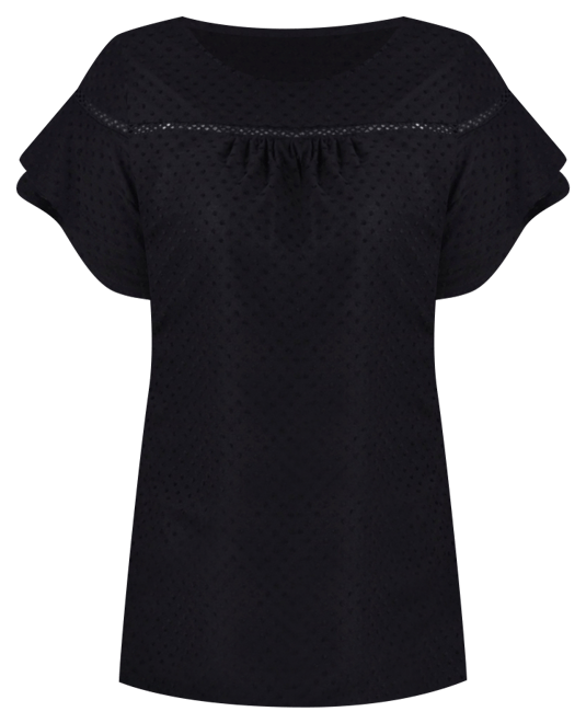 Petite Short Double Flutter Sleeve Swiss Dot Top