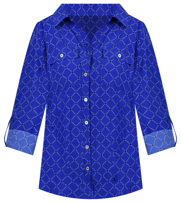 Petite 3/4 Sleeve Roll Tab Notch Collar Blouse