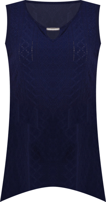 Women's Sleeveless Knit Eyelet Top with Hardware