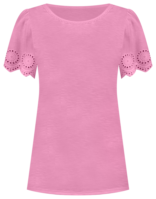 Women's Short Eyelet-Cut-out Sleeve Scoop Neck Top