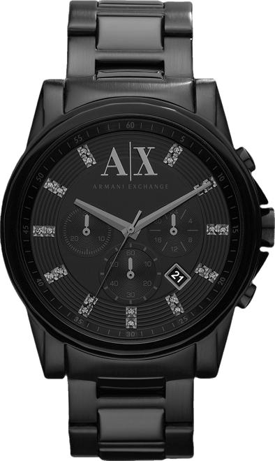 Men's Chronograph Black Stainless Steel Bracelet Watch 45mm