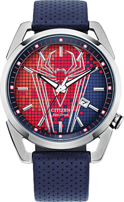 Marvel by  Men's Spider-Man Blue Leather Strap Watch 42mm