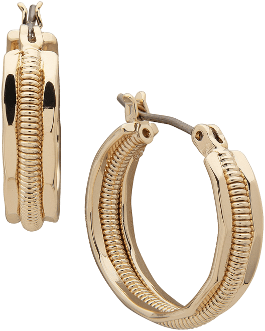 Gold-Tone Small Smooth & Textured Triple-Row Hoop Earrings, 0.75"