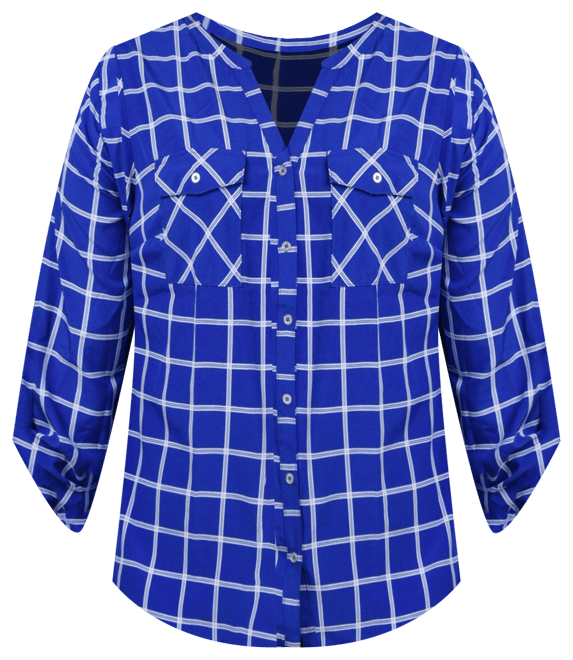 Women's 3/4 Roll Tab Sleeve Mandarin Collar Blouse