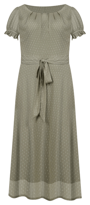 Petite Short Sleeve Belted Swiss Dot Dress