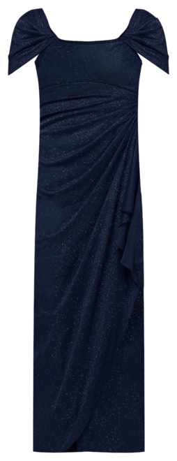 Alex Evenings Cold-Shoulder Draped Metallic Gown Regular & Petite Sizes