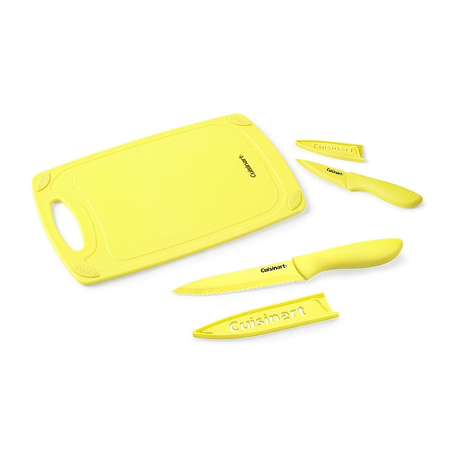 Cuisinart Yellow 5-Pc. Cutting Board and Knife Set | Yellow | One Size | Cutlery Knife Sets | Dishwasher Safe|Ceramic Coating