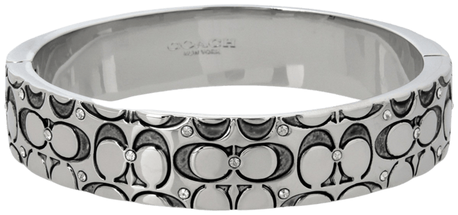 COACH Silver-Tone Crystal Quilted C Bangle Bracelet - Macy's