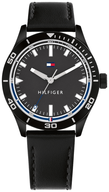 Tommy hilfiger watch men's black leather shop strap