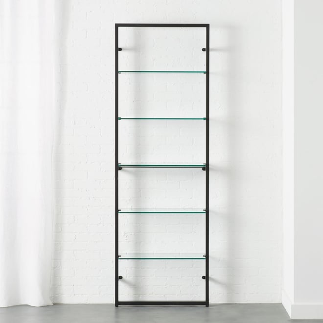 Black metal deals and glass bookshelf