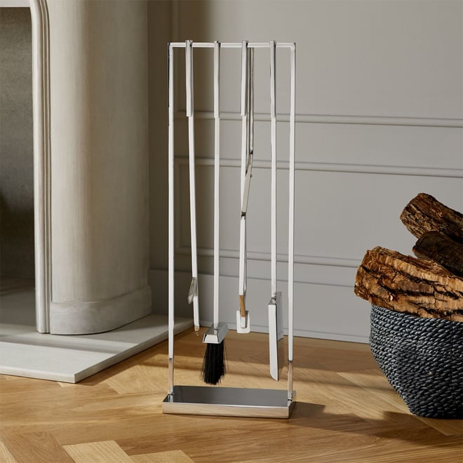 4-Piece Bend Stainless Steel Standing Fireplace Tool Set + Reviews | CB2