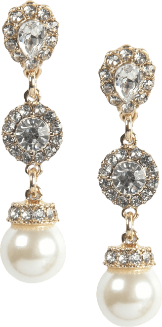 Gold-Tone Crystal Halo & Colored Imitation Pearl Linear Drop Earrings, Created for Macy's