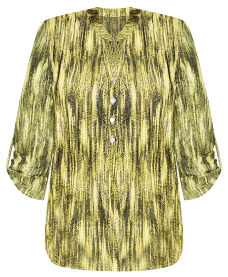 Petite 3/4 Roll Tab Sleeve Y-Neck Top