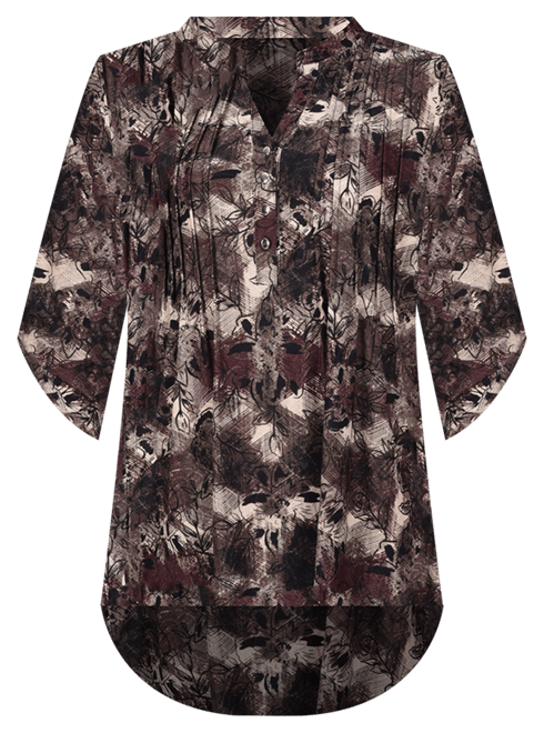 Petite 3/4 Roll Tab Sleeve Y-Neck Top