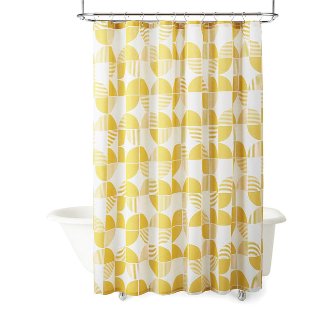 Home Expressions Retro Geo Shower Curtain | Yellow | One Size | Shower Curtains Shower Curtains | Antimicrobial | Back to College