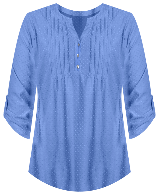 Plus Size 3/4 Tab Sleeve Y-Neck Blouse