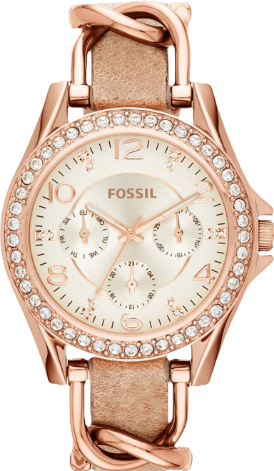 Women's Riley Rose Gold-Tone Chain and Bone Leather Strap Watch 38mm ES3466