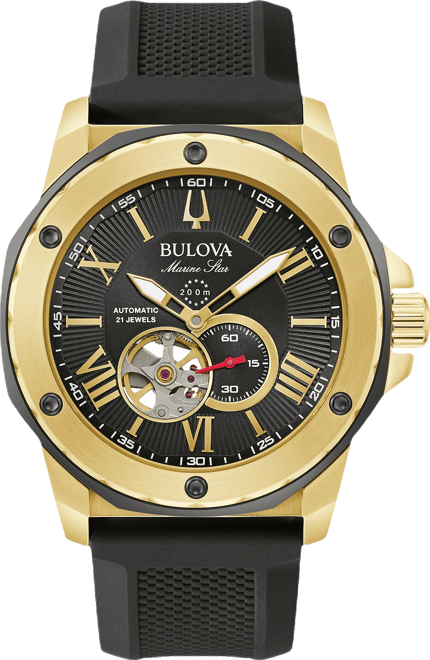 Men's Automatic Marine Star Black Silicone Strap Watch 45mm