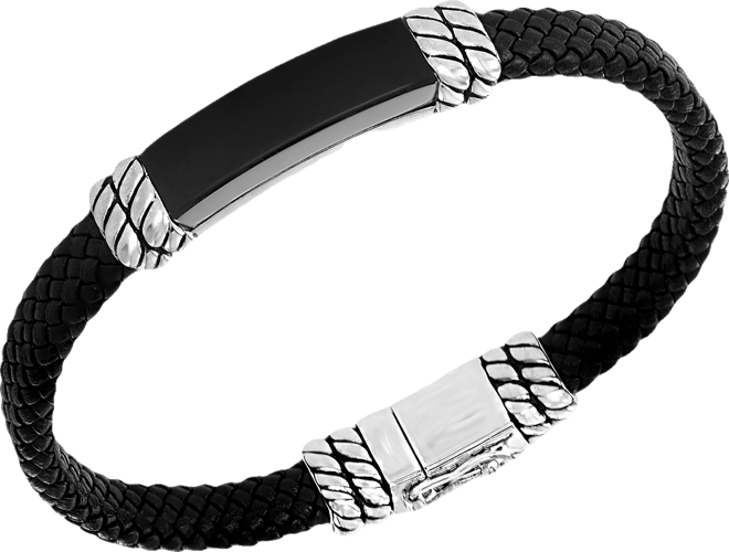 Effy Men's Onyx Leather Braided Bracelet in Sterling Silver (Also in Malachite)