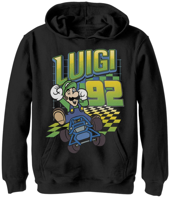 Boys 8 20 Nintendo Mario Kart Luigi Neon Checkered 92 Hoodie