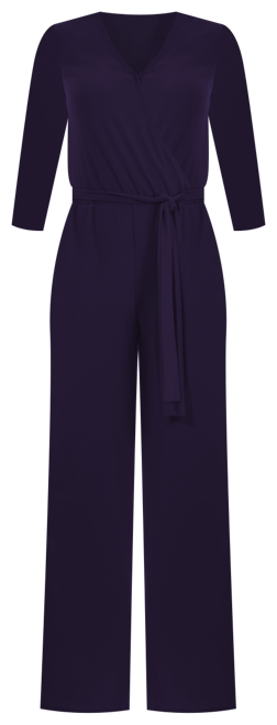 Petite 3/4 Sleeve Belted Wide Leg Jumpsuit