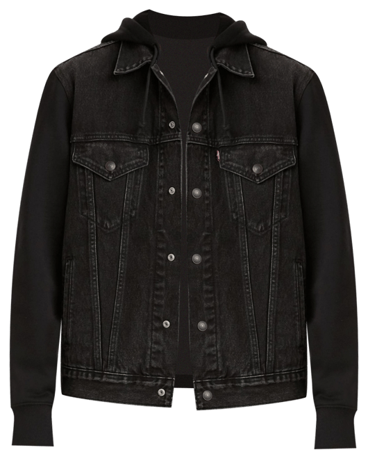 Hybrid Hoodie Trucker Jacket - Black